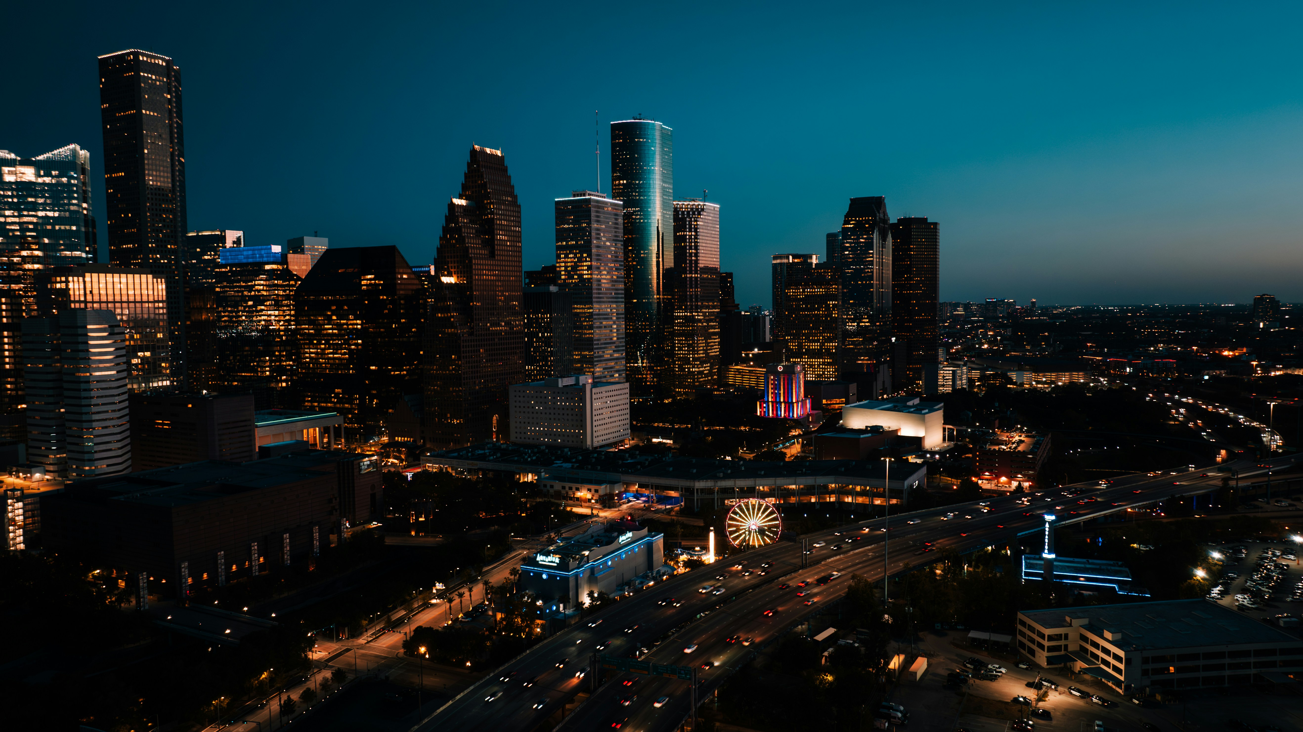 Houston Texas skyline at sunset